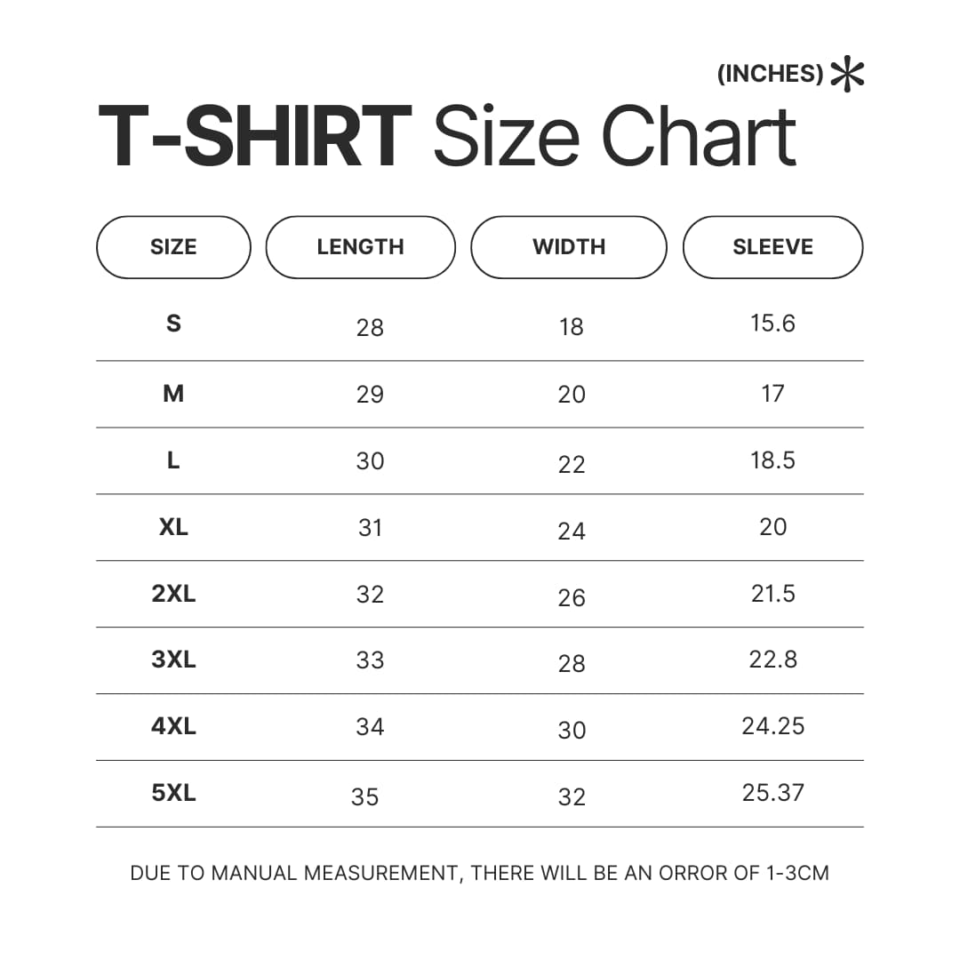 T shirt Size Chart - Serial experiments Lain Merch