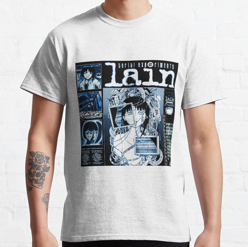 Serial Experiments Lain The Wired Virtual Girl Black And White T-shirt - Image 2