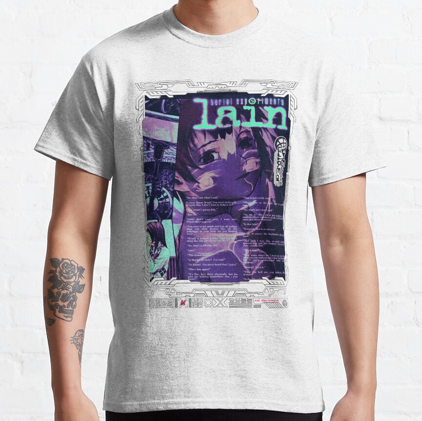 Serial Experiments Lain The Wired Virtual Girl Black And White T-shirt - Image 2