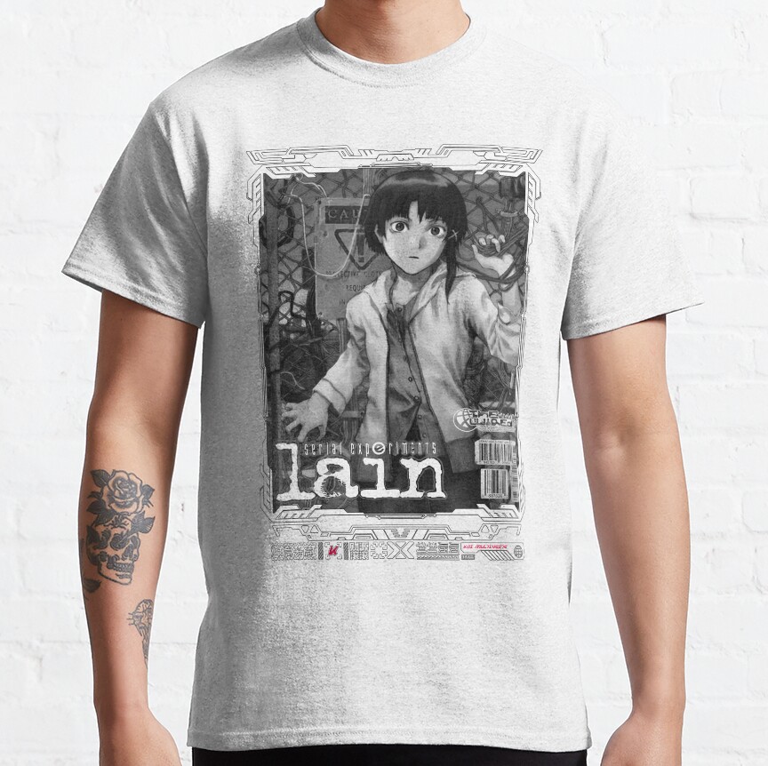 Serial Experiments Lain The Wired Virtual Girl Black And White T-shirt - Image 2