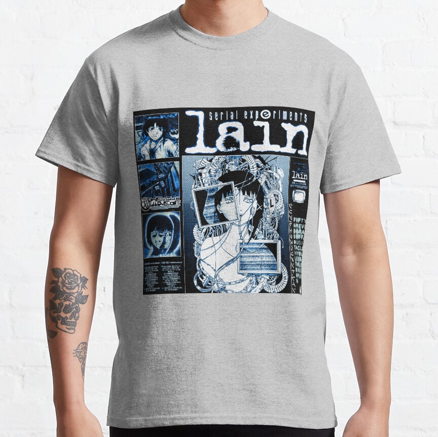 Serial Experiments Lain The Wired Virtual Girl Black And White T-shirt - Image 3