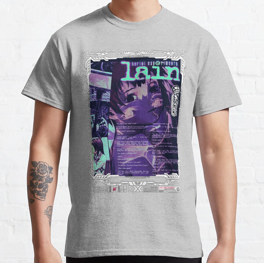Serial Experiments Lain The Wired Virtual Girl Black And White T-shirt - Image 3