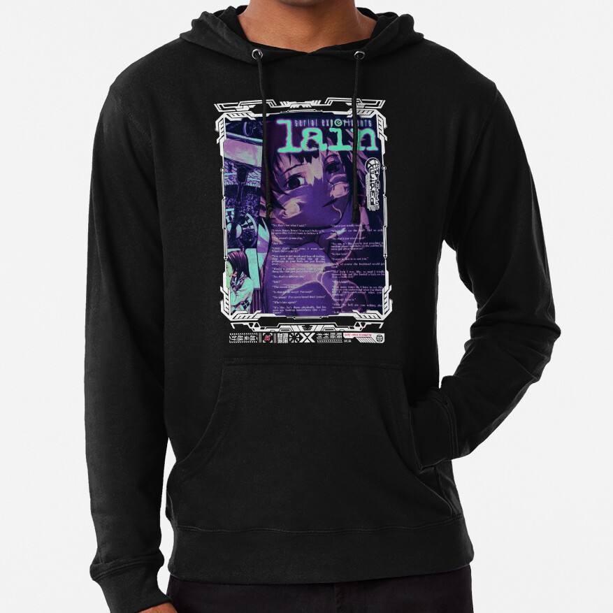 Serial Experiments Lain The Wired Virtual Girl Black And White Hoodie