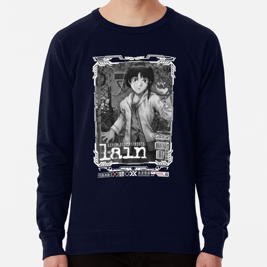 Serial Experiments Lain The Wired Virtual Girl Black And White Sweatshirt - Image 5