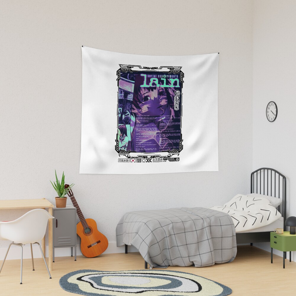 Copy Of Serial Experiments Lain The Wired Virtual Girl Black And White Tapestry